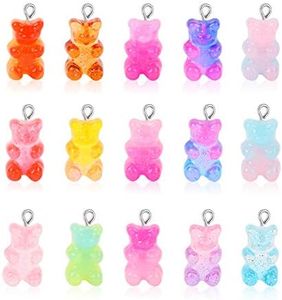 100 Pcs Gummy Bear Charms Pendants Cute Resin Bear Candy Charms in Bright Color Cartoon Bear Keychains Jewelry Necklace Charm Cute Bracelet Accessories for Child DIY Craft