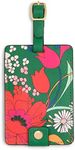 Ban.do Getaway Suitcase Tag for Travel, Green Floral Durable Vegan Leather Luggage Identifier, Superbloom