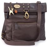 Catwalk Collection Handbags - Women's Leather Anti Theft Cross Body Bag - Small Messenger Bag - Adjustable Shoulder Strap - DISPATCH - Dark Brown