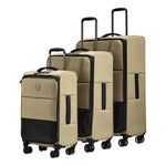 ANTLER - Soft Stripe 2.0 Suitcase Set - Cabin, Medium & Large, Durable & Lightweight, 4 Spinner Wheels - Adjustable Handle, TSA Lock, Recycled Polyester Luggage - Sand Yellow