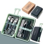 GRACIOUS MART 12pcs Nail Clipper Manicure Set Pedicure Care Tools Stainless Steel Women Grooming Kit Travel Case (GREEN)