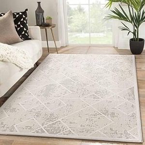 Leesentec Area Rugs Moroccan Geometric Stripe Rug for Living Room Bedroom Floor Mat Washable Rug Soft Non-Slip Carpet Imitation Cashmere Indoor Rugs Home Decor (Ivory,120 * 160cm)