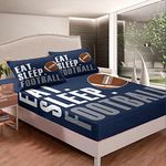 Rugby Bedding Set American Football Sports Fitted Sheet for Boys Girls Women Men Blue Eat Sleep Football Bed Sheet Set Ball Games Room Decor Full Size Bed Cover 3Pcs