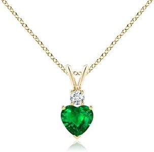 Angara Natural Emerald Pendant for Women | 0.4 ct Heart Shape Emerald Diamond Heart Pendant Necklace in Yellow Gold | May Birthday, Anniversary, Gemstone Jewelry Gift | AAAA | 5mm