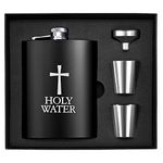 Hip Flask Set, Wieat 8oz Engraved Holy Water Stainless Steel Whisky Hip Flask Gift Box, Groomsmen/Usher Gifts for Wedding, Hip Flasks Gift for Men and Women (with 1xFunnel, 2xCups)