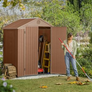 Keter Darwin 6x4ft Outdoor Garden Storage Shed – Brown Wood Look, Double Door, All-Weather, Fade-Free