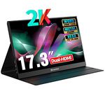 17.3 inch 2K Portable Monitor - Bimawen IPS 2560x1440 100% sRGB HDR FHD FreeSync,Dual HDMI USB Type-C Monitor,PS4/Switch/PC/Mac/Compatible,Built-in Speaker