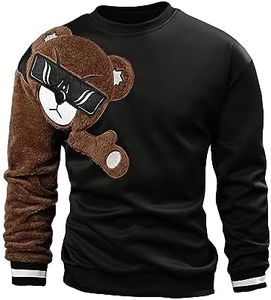 GORGLITTER Men's Bear Pattern Long Sleeve Sweatshirts Drop Shoulder Crewneck Pullover Tops Black and Brown XX-Large