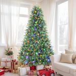 SHareconn 5FT Pre-Lit Artificial Christmas Tree with 250 Warm White & Multicolor LED Lights, 8 Light Modes, Xmas Tree with 642 PE & PVC Branch Tips, Metal Stand, Easy Assembly and Foldable