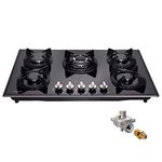 30 Inch Gas Cooktop, Built-in Tempered Glass 5 Burners Gas Stovetop LPG/NG Convertible Gas Stove Top Dual Fuel Gas Hob DM517-01