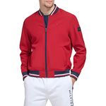 Tommy Hilfiger Men's Lightweight Varsity Rib Knit Bomber Jacket Shell, Red, XL