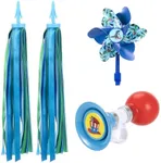 Kids Bike Horn Set, Children Bicycle Bell with 2 Pcs Bike Handle Streamers, and Windmill Kid Bike Accessories for Girls or Boy(Blue)
