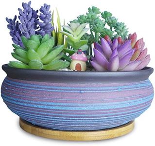 ARTKETTY Succulent Pot, 7.7 Inch Large Round Succulent Planter with Drainage Tray Ceramic Bonsai Pots for Indoor/Outdoor Plants, Flowers, Cactus, Garden Home/Office Decor