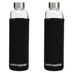 Cutting EDGE Borosilicate Round Glass Water Bottle with Black Portable Carrying Sleeve for School, Home, Office, Travel, Sport, Yoga, Gym, Hot, Cold Drinks - Transparent (1L - Set of 2)