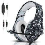 PS4 Gaming Headset for PC, PS5, Switch, K1 Xbox One Headset with Noise Cancelling Mic, Over Ear Stereo Headphones with Bass Surround (Camo)