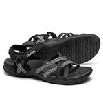 UBFEN Womens Hiking Sandal Sport Sandal Straps with Adjustable Hooks Arch Support Vacation Casual Comfortable Outdoor Adventure Camping Size 9 Black Grey