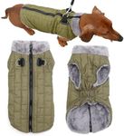 JoyDaog Warm Fleece Dog Coats with Durable Harness Buitl in D-Ring,Waterproof Doggie Jacket for Medium Dogs,Dog Vest for Cold Winter,Green L