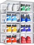 XX-Large Foldable Shoe Storage Box, 8 Pack Shoe Boxes Clear Plastic Stackable, Shoe Organizer for Closet , Sneaker Storage for Sneakerheads,Shoe Rack Bin Boot Storage, Fit for Men/Women US Size 14