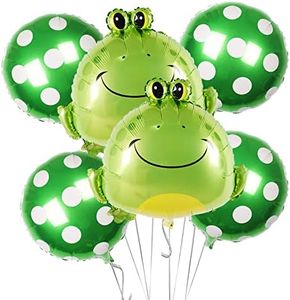 6Pcs Frog Balloons Decorations Large Green Frog Mylar Foil Balloons Green Pie-shaped Dotted Balloons for Animal Frog Themed Birthday Baby Shower Garden Party Supplies