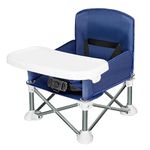 Agudan Baby Travel Booster Seat - Toddler Foldable Camping Chair | Compact Portable Baby Seat with Removable Dining Tray for Boys Girls (Dark Blue)