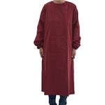 UE STORE Adults Long Sleeve Cooking Kitchen Apron Waterproof Butcher Artist Apron (Maroon)