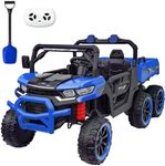 24V 2 Seater Dump Truck, 24V Ride on Cars with Electric Dump Bed,4WD,6×6 Wheels,Remote Control,Music Player and Shovel(Blue,Standard)