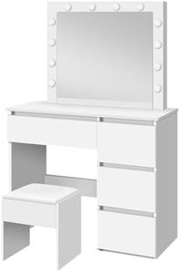 ALFORDSON Dressing Table Stool Set 3-Colour Makeup Vanity Desk with Mirror Lights in 12 LED Bulbs Chair and Large Storage Drawer, Vanity Dresser Organiser for Women Bedroom Dressing Room, White