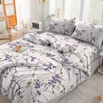 Cotton Comfort Bedding & Linen 3PCS Double Duvet Cover Set 100% Egyptian Cotton Bedding Double Bed Set 400 Thread Count Floral Printed Exotic Lilac Duvet Cover Double with Pillow Cases 2 Pack