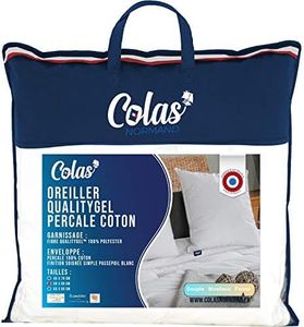 COLAS NORMAND - Oreiller QualityGel Percale 100% Coton - Ferme - 60x60cm - Soutien cervicale e - Qualité hôtel - Doux - Fabrication française - Blanc
