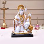 CraftVatika Hanuman Ji Marble Dust Murti Idol, Poly Marble Sitting Bajrang Bali for Pooja Temple Home Decoration Item Positive Envirement (8.5 Inch Height)