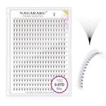 NAGARAKU Premade Fans Eyelash Extensions Thin Pointy Base 10D Volume Sharp Narrow Stem 0.07mm D curl 9-14mm Mix Clusters Russian Pre Fanned Fluffy Matte Black