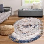 Boho Tribal Area Rug 4'x6', Washable Distressed Soft Faux Wool Bohemian Throw Rug Bedroom Rug Nursery Carpet Floor Mat Oval Rug Accent Rugs for Living Room Kitchen Entryway Boho Home Decor