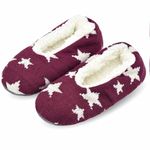 Panda Bros Women Super Soft Slipper Socks with Non Slip Indoor Hospital Slippers Fleece Lined Socks(Purple Star, 8-10)