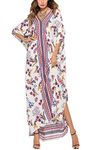 Women Kaftan Loose Short Sleeve Printed Cotton Summer Long Dress Beach Bikini Cover Ups Night Wear (One Size, Color #2)