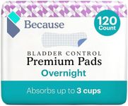 Because Incontinence Pads for Women - Extra Heavy Absorbency, Overnight Postpartum Incontinence Pads, Overnight Leak-Free Protection, 6 Packs of 20 Pads (120 Total)