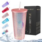 24oz Studded Tumbler with Lid & Straw,Glitter Reusable BPA Free Plastic Textured Water Bottle Drinking Cup,Double Wall Mug,Travel Friendly Water/Iced Coffee/Smoothie,Perfect for Home&Outdoor (Pink)