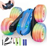 REMOKING Remote Control Car,RC Car with Colorful Sides Light Strip & Headlights for Kids,4WD 2.4Ghz Double-Sided Fast Flips Stunt Cars for 6-12 Year Old Boys Girls Xmas Birthday Gifts