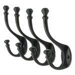 CRAFTSMAN ROAD Vintage Cast Iron Wall Hooks (Black, Set of 4) - Rustic, Farmhouse Coat Hooks | Coats, Bags, Towels, Hats | Heritage Select