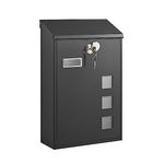 SONGMICS - Modern Wall Mounted Post Box with Viewing Windows, Nameplate, Lock with Copper Core, Easy to Install, Black GMB031B02