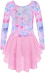 Arshiner Girls Long Sleeve Ballet Leotards with Shinny Skirts Criss-Cross Back Dance Dresses