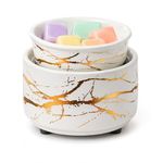 PALANCHY Ceramic wax melt warmer with candle warmer plate, 3-in-1 burner for scented oil, electric burner for scented wax, White gold candles heater, modern candle melt warmers, oil warmers