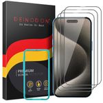 DEINODON 3-Pack Tempered Glass for iPhone 15 Pro Max [Full Coverage] Screen Protector with Installationsframe [9H+ Hardness] Crystal Clear Anti-Static Invisible Shield