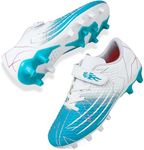 Mufanton Boys Football Boots Shoes Kids FG/AG Soccer Cleats Shoes Athletics Training Sport Running Shoes Professional Competition Indoor Outdoor Football Shoes for Teenage Unisex,White Blue,UK5