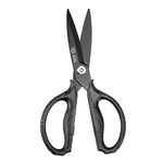 MITSUMOTO SAKARI Japanese Kitchen Scissors All Purpose, Black Titanium Plated Heavy Duty Kitchen Scissors, Multipurpose Cooking and Herb Scissors, Micro Serrated