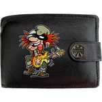 Old Rocker Guitar Player Rock Music KLASSEK Mens Wallet Real Black Leather RFID Blocking with Coin Pocket and Metal Gift Box