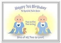 Twins Birthday Card – First 1st Birthday - Cute Baby Boys – Twin Brothers - 1 Year Old - Age One - Keepsake Greeting - Happy Good Wishes - Blank Inside to Write Your own Special Message