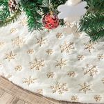 DegGod Plush Christmas Tree Skirts, 36 inches Luxury Snowy White Faux Fur Xmas Tree Base Cover Mat with Gold Snowflakes for Xmas Year Home Party Decorations (Gold, 36 inches)