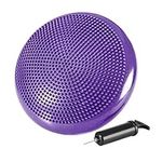 Balance Disc, Soft Yoga Balance Cushion, Wobble Cushion, Inflatable, Kids And Adults Stability Air Cushion Massage Pad Home Gym Workout Equipment with Inflator Pump Purple