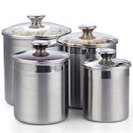 Cooks Standard Stainless Steel Food Jar Storage Canister Set Large 4-Piece, 1.6qt/2.5qt/3.5qt /5qt Airtight Containers with Glass Lid for Tea Coffee Sugar Flour Pantry Kitchen Counter