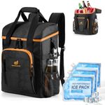 Odoland Cool Bag 22L with 3 Ice Pack - Insulated Cooler Backpack 30 cans Waterproof Hand Thermal Bags with Bottle Opener for Camping, Travel, Picnic and Fishing Black